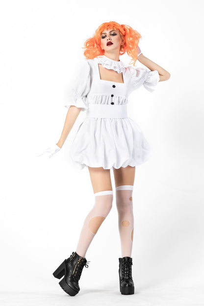 Halloween Ghost Doll Clown Cos Costume White Dress | Wigs | Gloves - Indoor Decorations