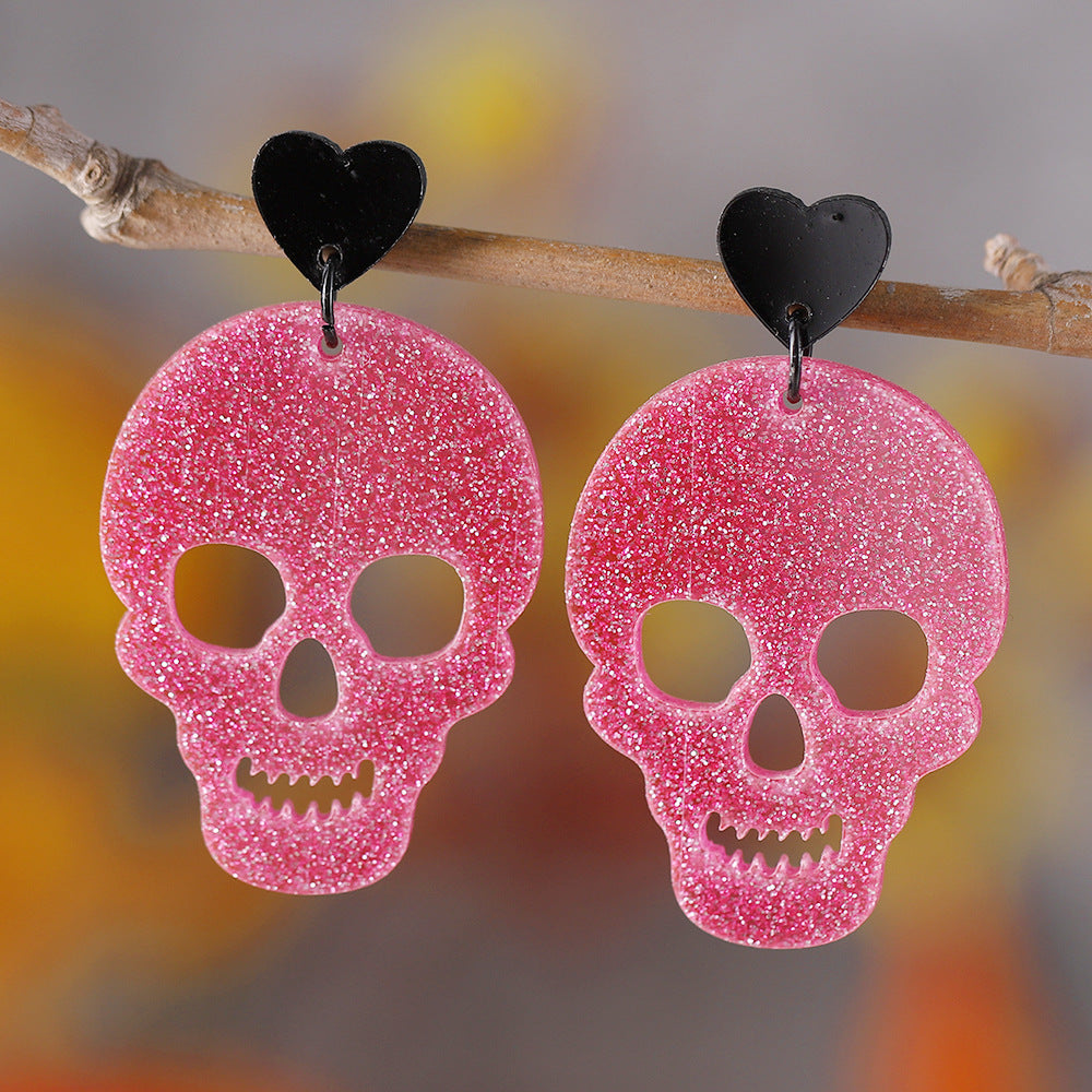 Skull Sequin Acrylic Halloween Pendant