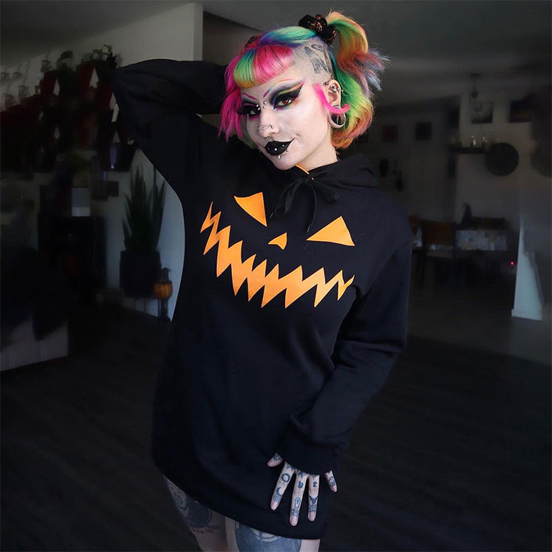 Halloween Costume Pumpkin Print Long Sleeve Hoodie Dress | Indoor Decorations | Costumes - Decorations