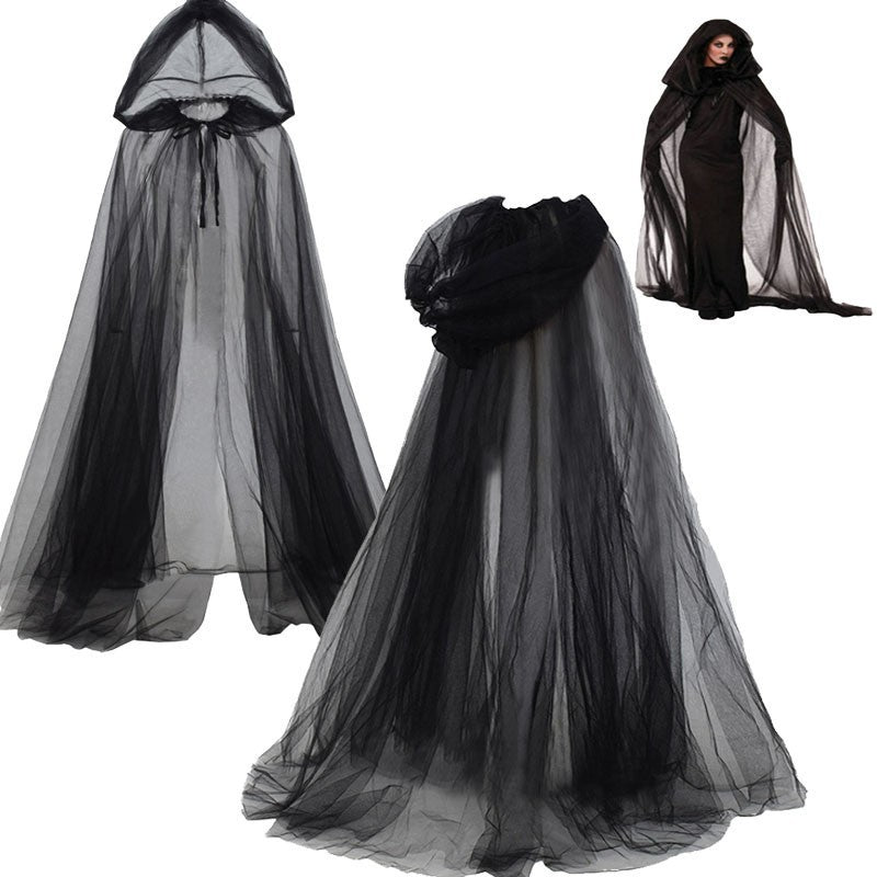 Halloween Ghost Hooded Cloak Death Witch Mesh Cloak Ball - Discount Halloween City