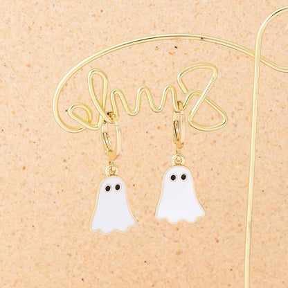 Halloween Ghost Earrings for Women's Gold Ghost Huggie Hoop - Discount Halloween City