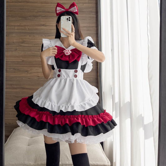 Women's Lolita Gothic Black Red Maid Anime Costume