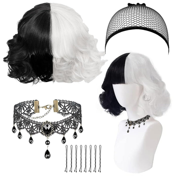 Short Black-and-white for Wig
