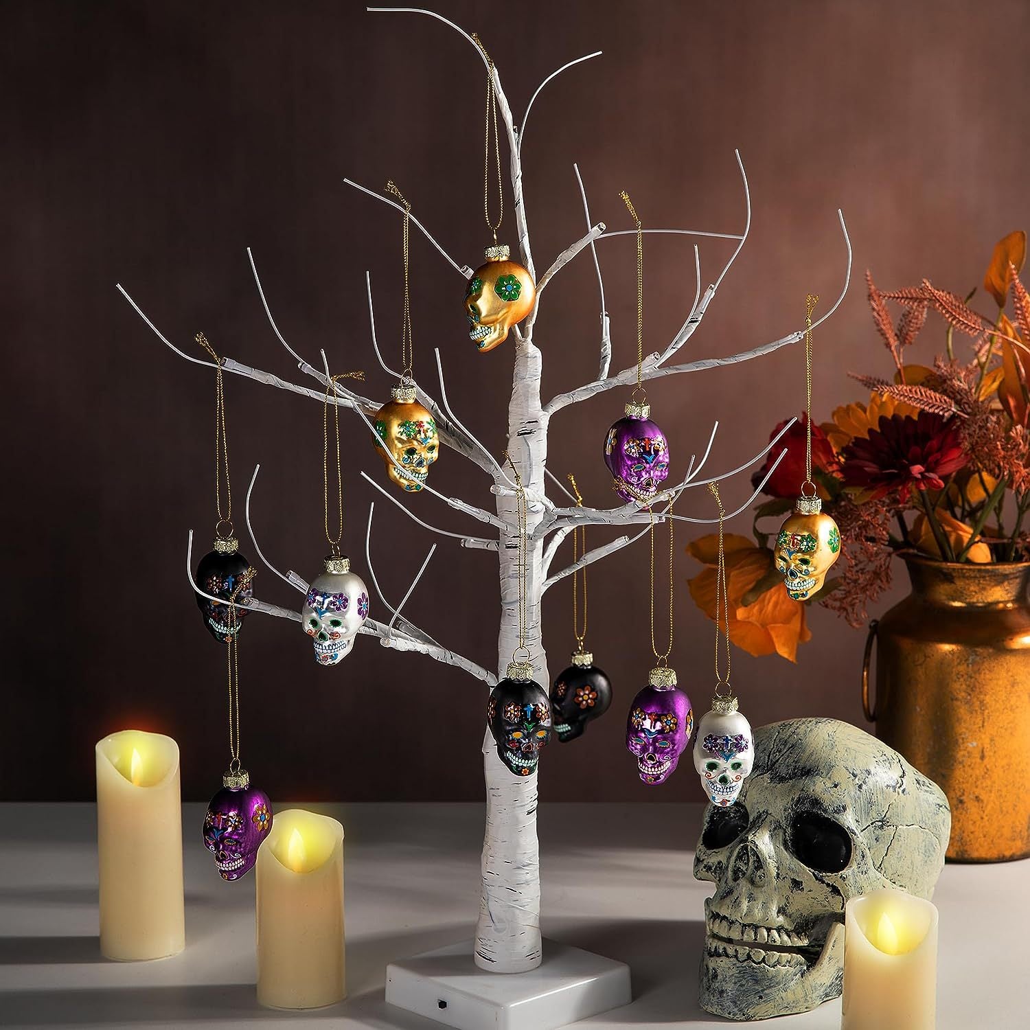 Halloween Glass Skull Ornament Set - Discount Halloween City