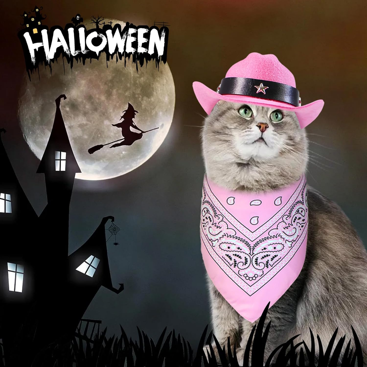 Cat Cowboy Costume Cat Cowboy Hat and Bandana Set Cat - Discount Halloween City