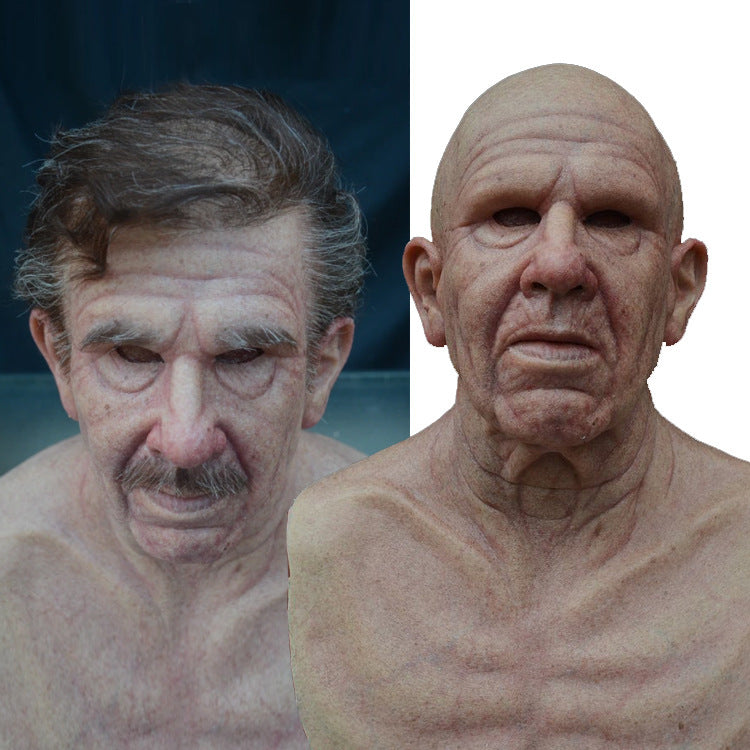 Old White Mask Bald Old Latex Headgear Halloween Cosplay - Discount Halloween City