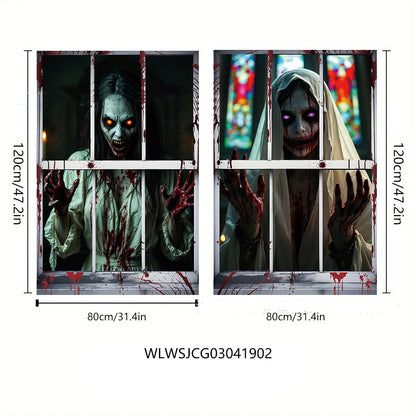 3D Holiday Halloween Horror Witch Window Cover Family Party Decoration Witch Zombie - Discount Halloween City