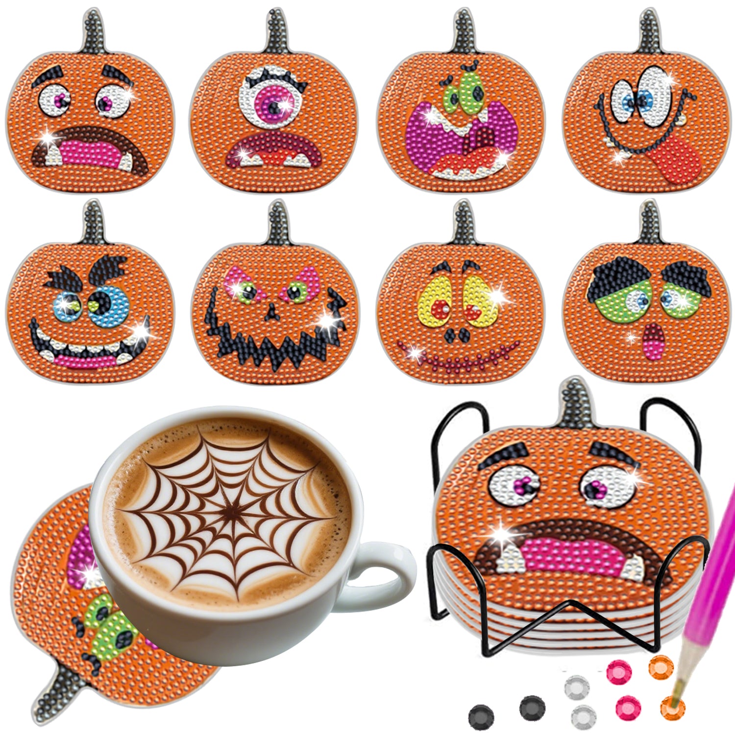 8 Packs Halloween Rhinestones Art Coasters - Discount Halloween City