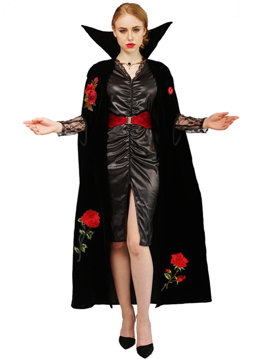Couple's Halloween Rose Embroidery Vampire Party Costume - Discount Halloween City