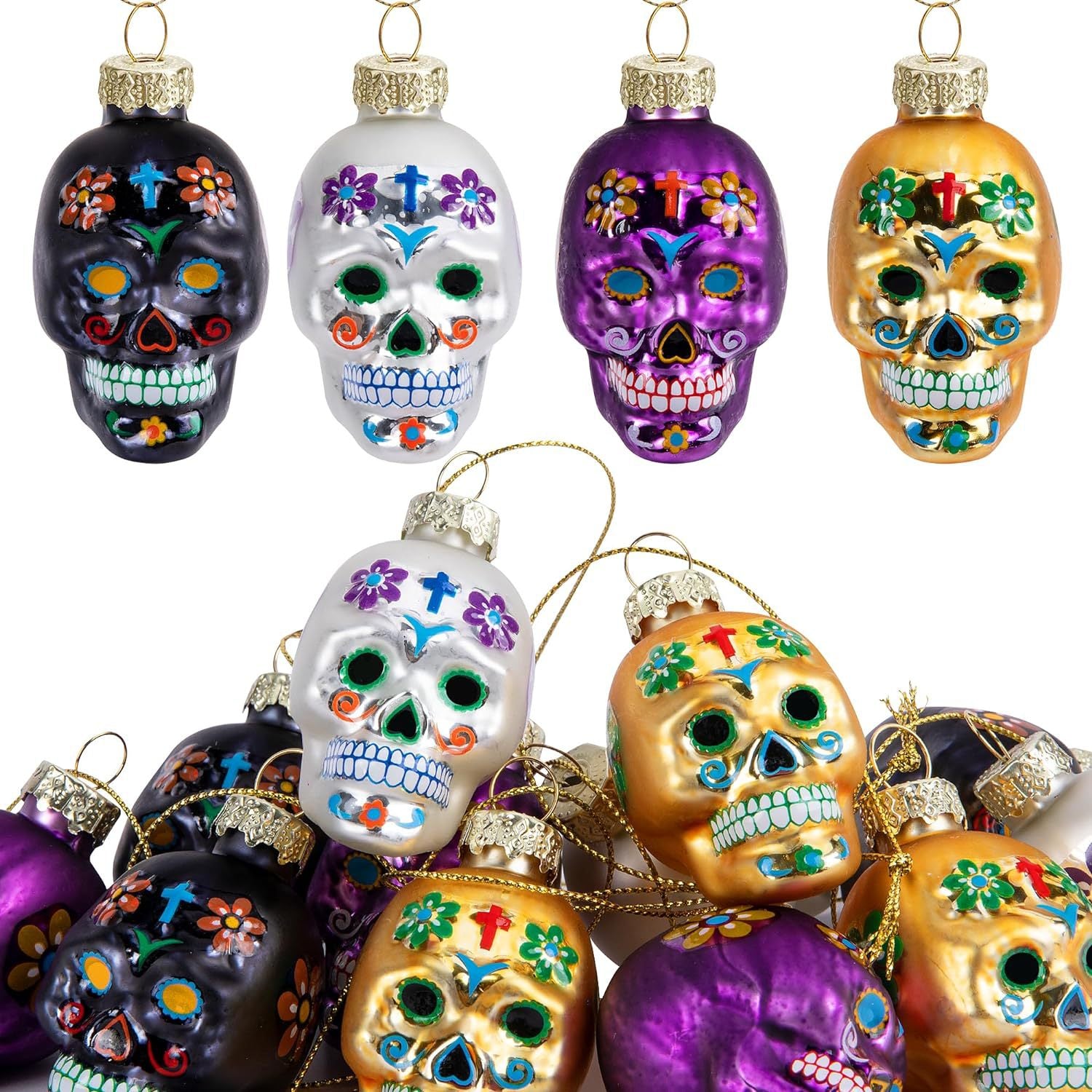 Halloween Glass Skull Ornament Set - Discount Halloween City