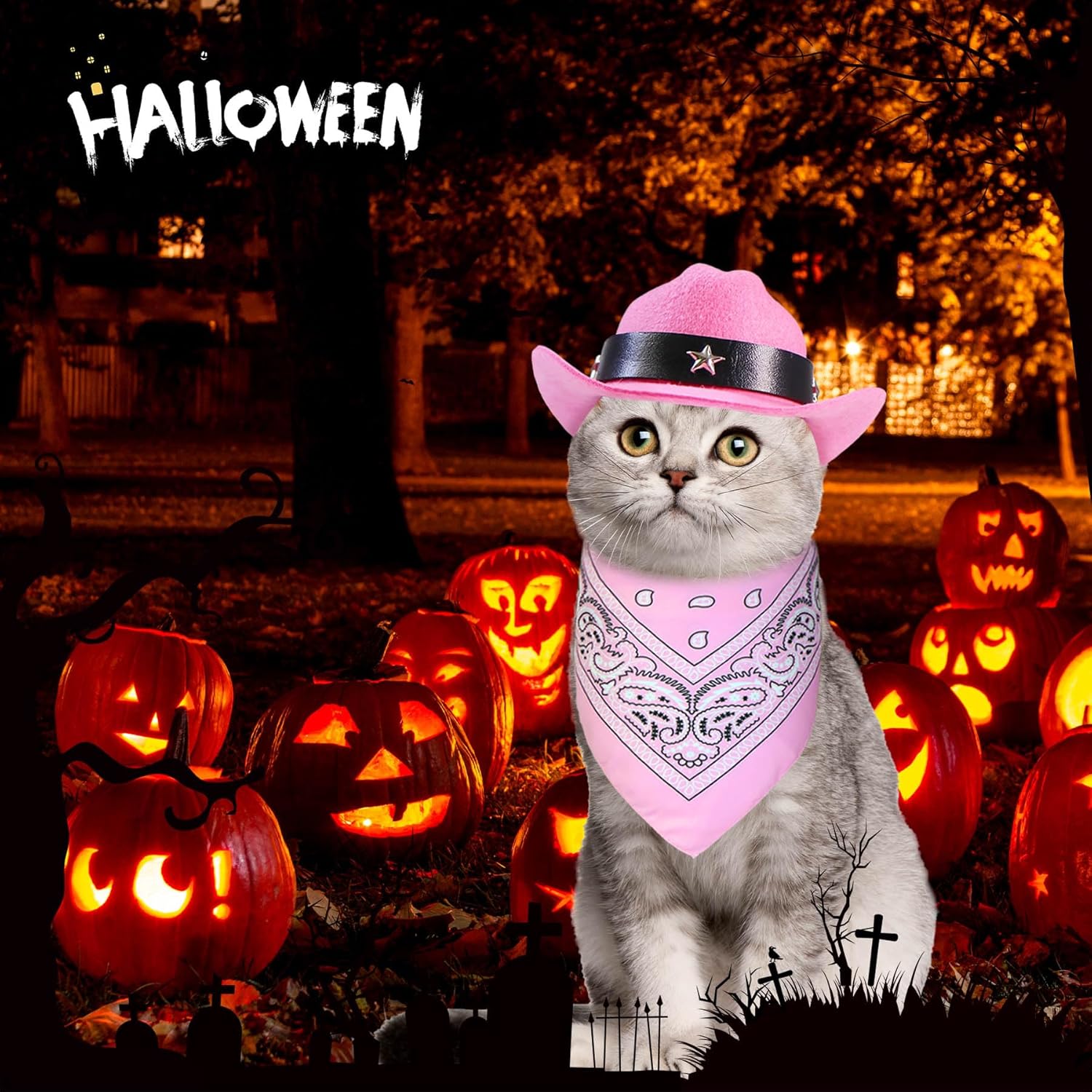 Cat Cowboy Costume Cat Cowboy Hat and Bandana Set Cat - Discount Halloween City