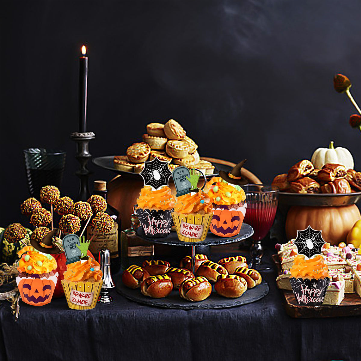 48 Pcs Halloween Cupcake Decoration Set Zombie Hand Witch - Discount Halloween City