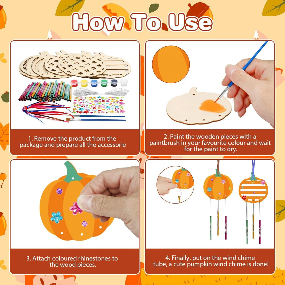 Pumpkin Wind Chime Halloween Craft Kit with 10 Wooden Pumpkins - product image 4