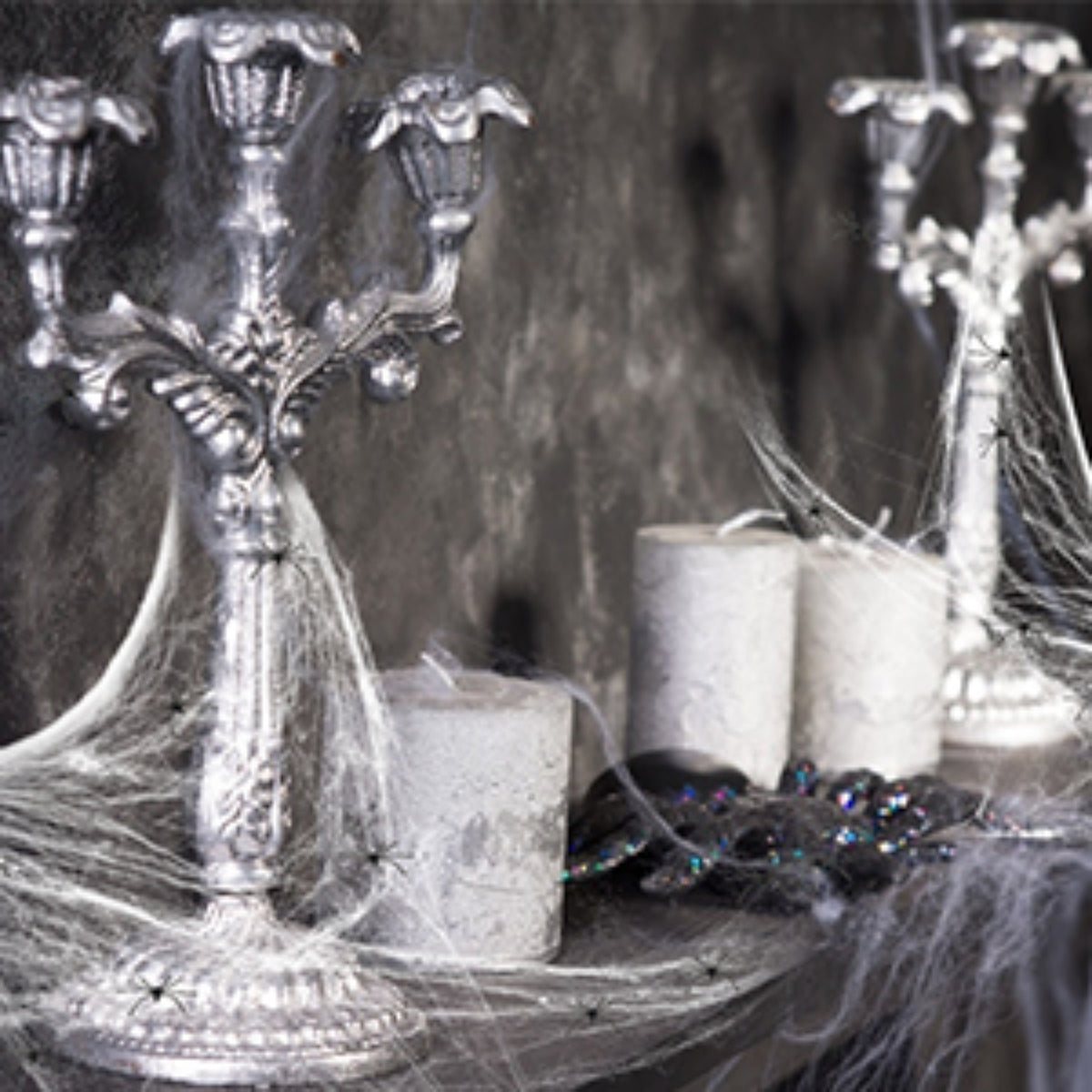Spider Web Halloween Fireplace Cover with 30 Spiders - product image 2