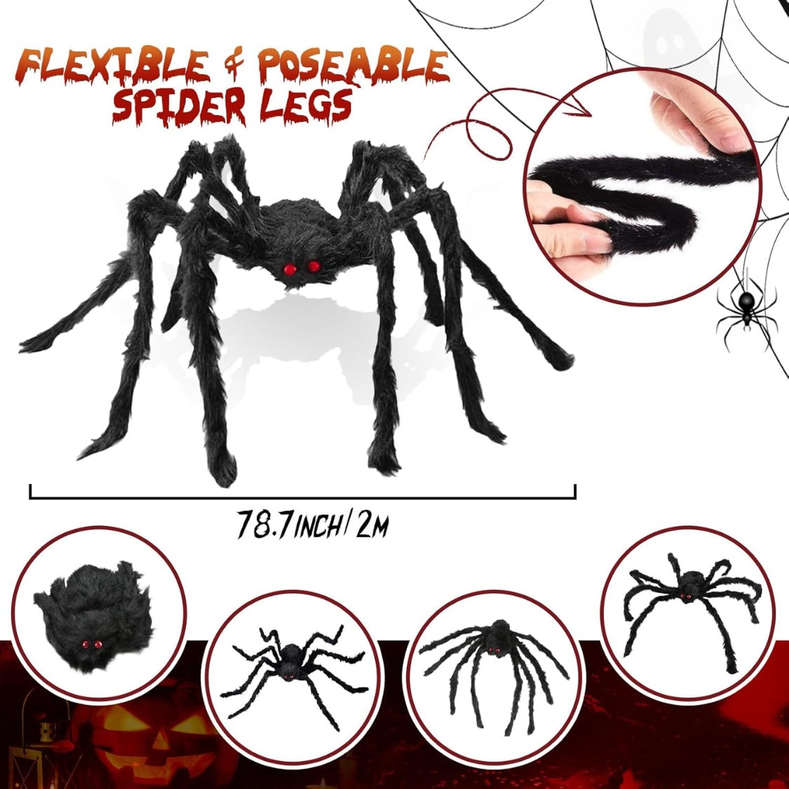 Giant Spider 6.6 FT Halloween Decorations Fake Furry Spiders - product image 4