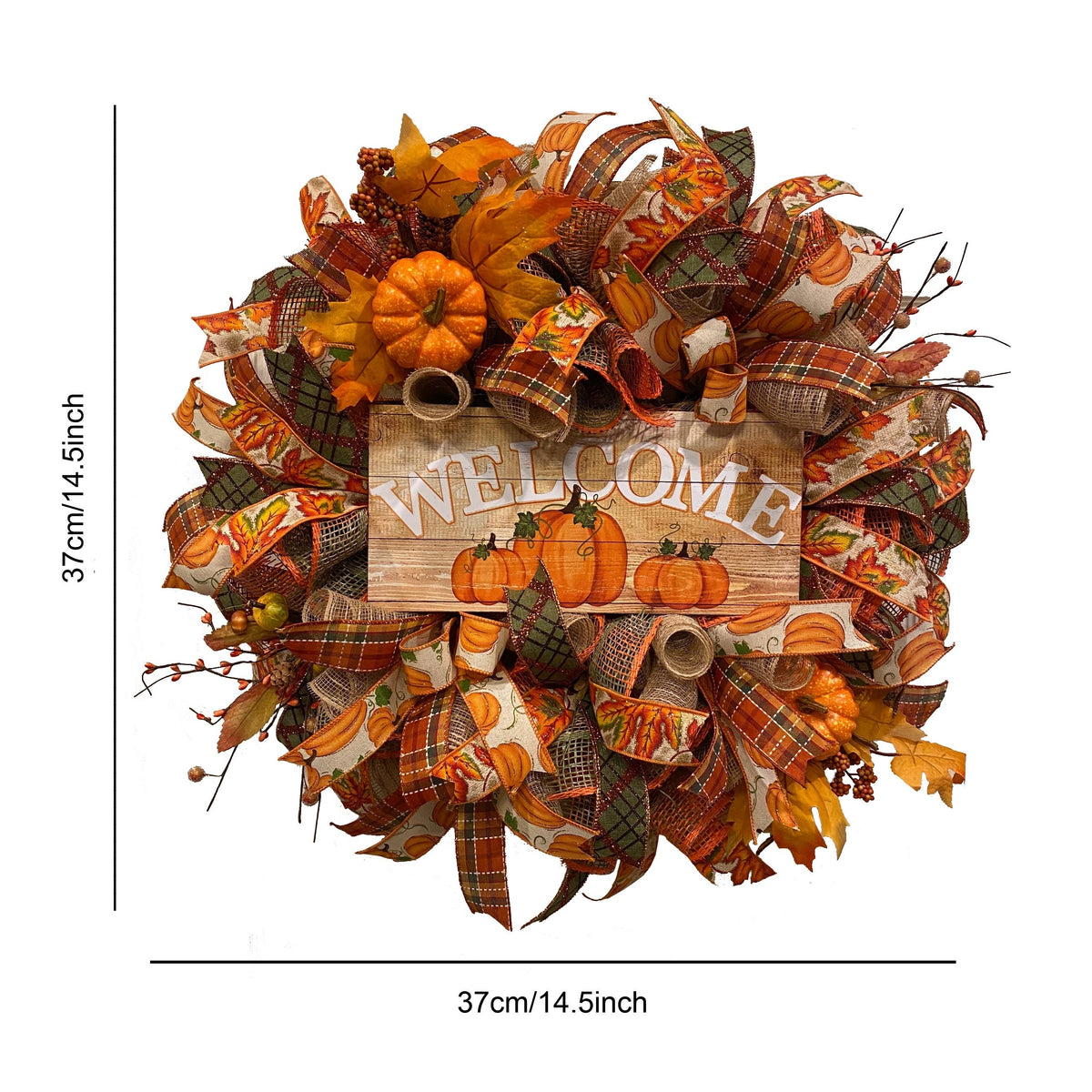 NNETM Fall Welcome Fabric Pumpkin Wreath Door Decor