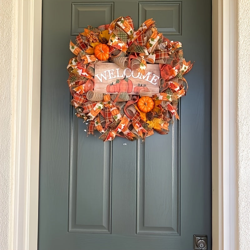 NNETM Fall Welcome Fabric Pumpkin Wreath Door Decor