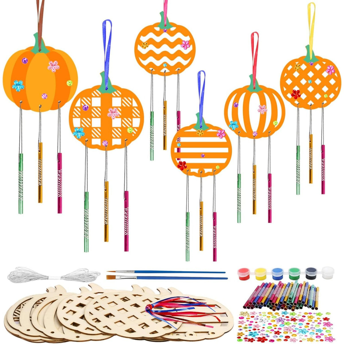 Pumpkin Wind Chime Halloween Craft Kit with 10 Wooden Pumpkins - product image 2
