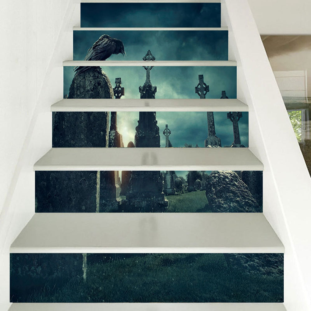3D Waterproof Stair Wall Crow Tombstone Stickers - alternate view 4