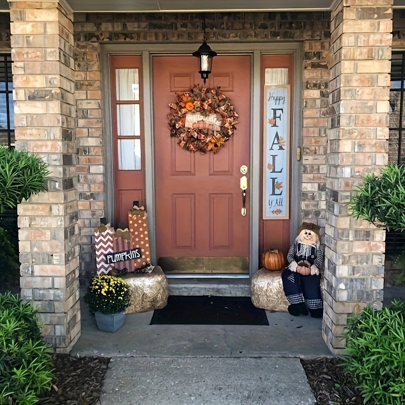 NNETM Fall Welcome Fabric Pumpkin Wreath Door Decor