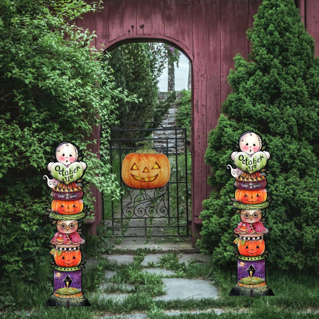 Boo Walkway Greeters Set of 2 Halloween Outdoor Decor by Jamie Mills-Price - Thanksgiving Halloween Decor - 8457802F-S2