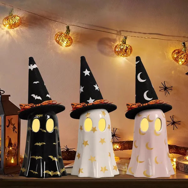 Decor Indoor Set of 3 Ceramic Ghosts with Witch