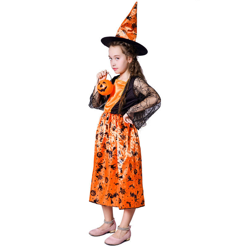 Halloween Kids's Little Girl Pumpkin Witch Dress Girl Witch - Discount Halloween City