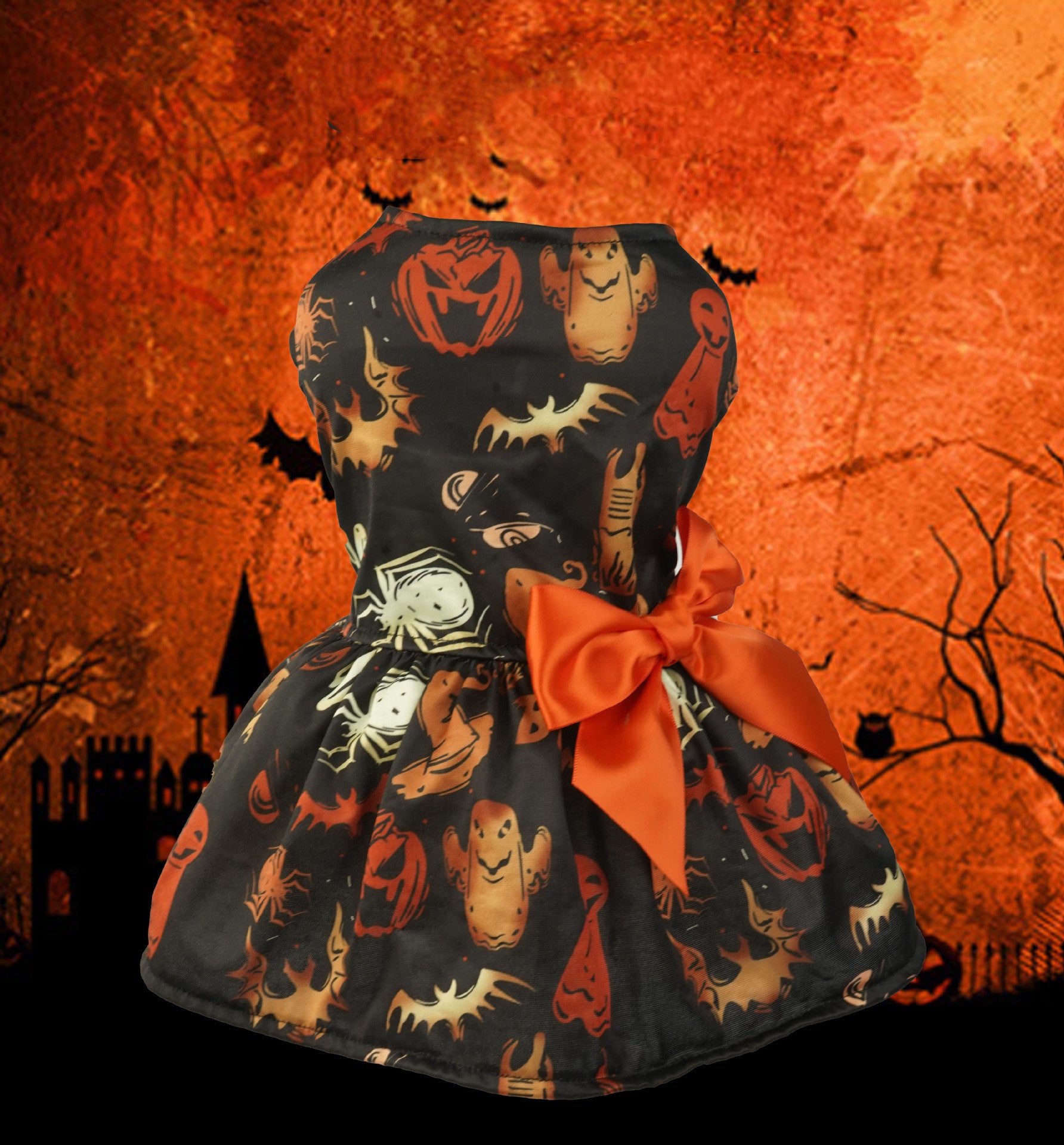 Halloween Small Dog Clothes Pet Dress Pumpkin Print Dress - Discount Halloween City