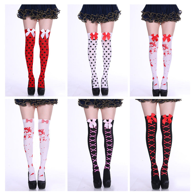 Halloween Candy Color Bowknot Stockings Costume - Discount Halloween City