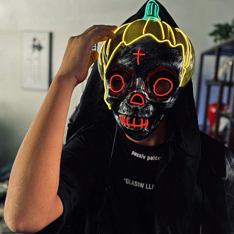 Halloween Horror Mask LED Glowing Pumpkin Skull - Discount Halloween City