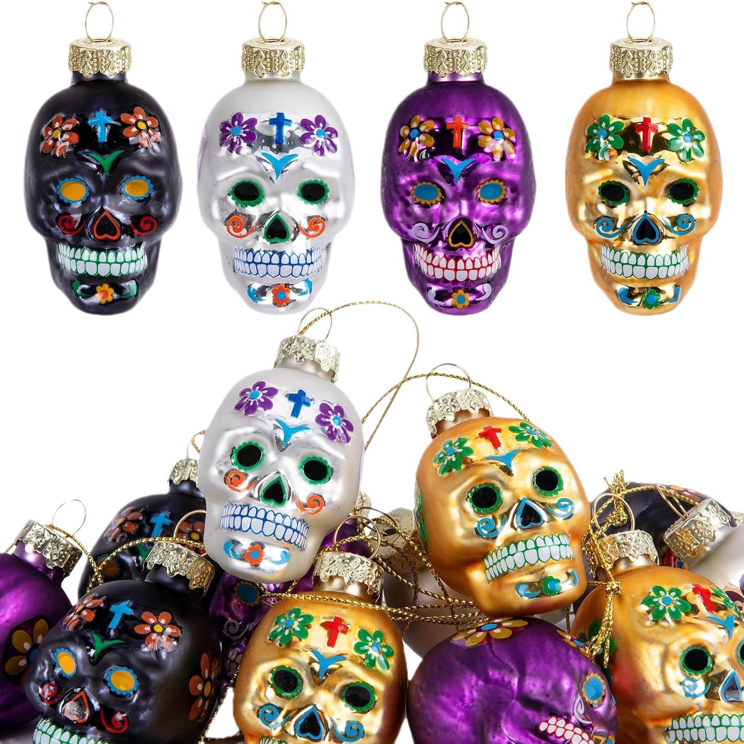 Halloween Glass Skull Ornament Set - Discount Halloween City