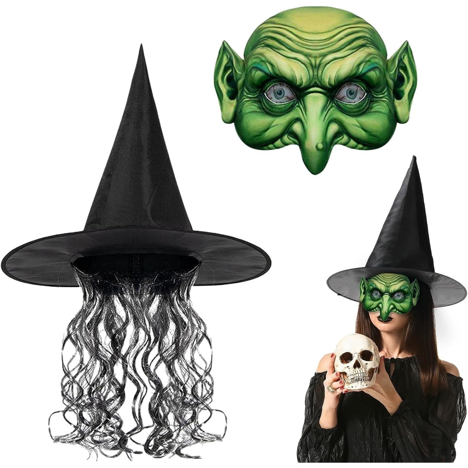 2 Witch Masks: Witch Mask Wig - alternate view 2