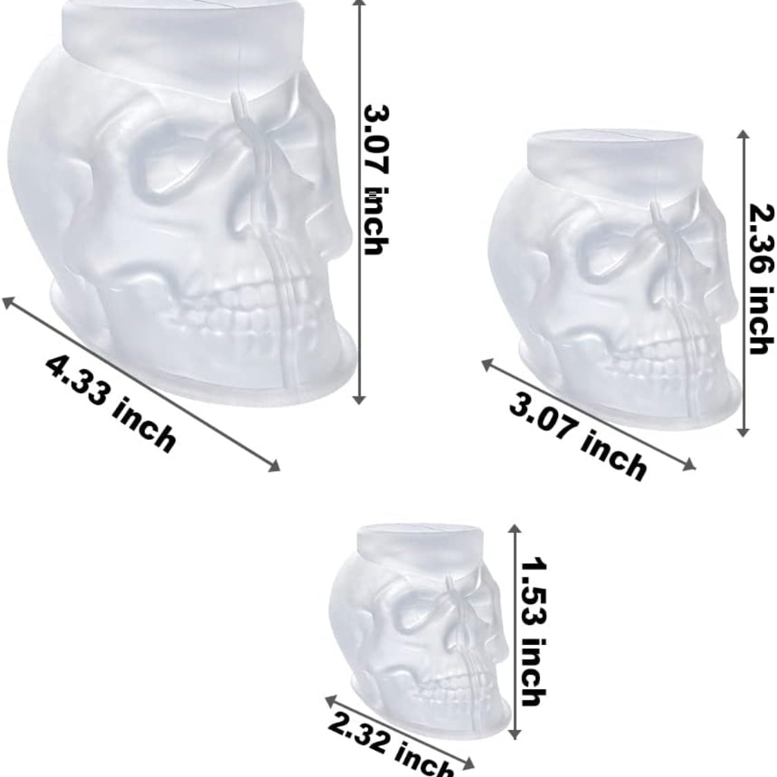 Set of Large Medium Small 3D Skull Resin Molds Flexible - alternate view 3