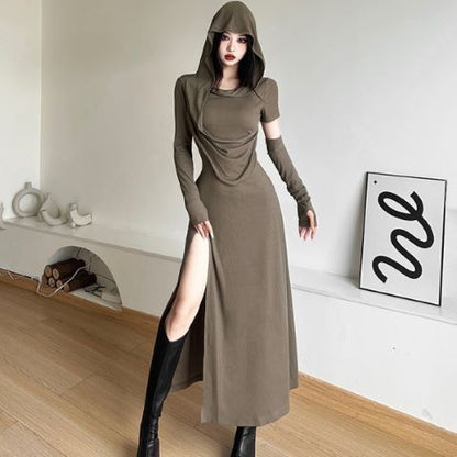 Halloween High Waist Sheath Dress Dark Witch Party Costume - Costumes
