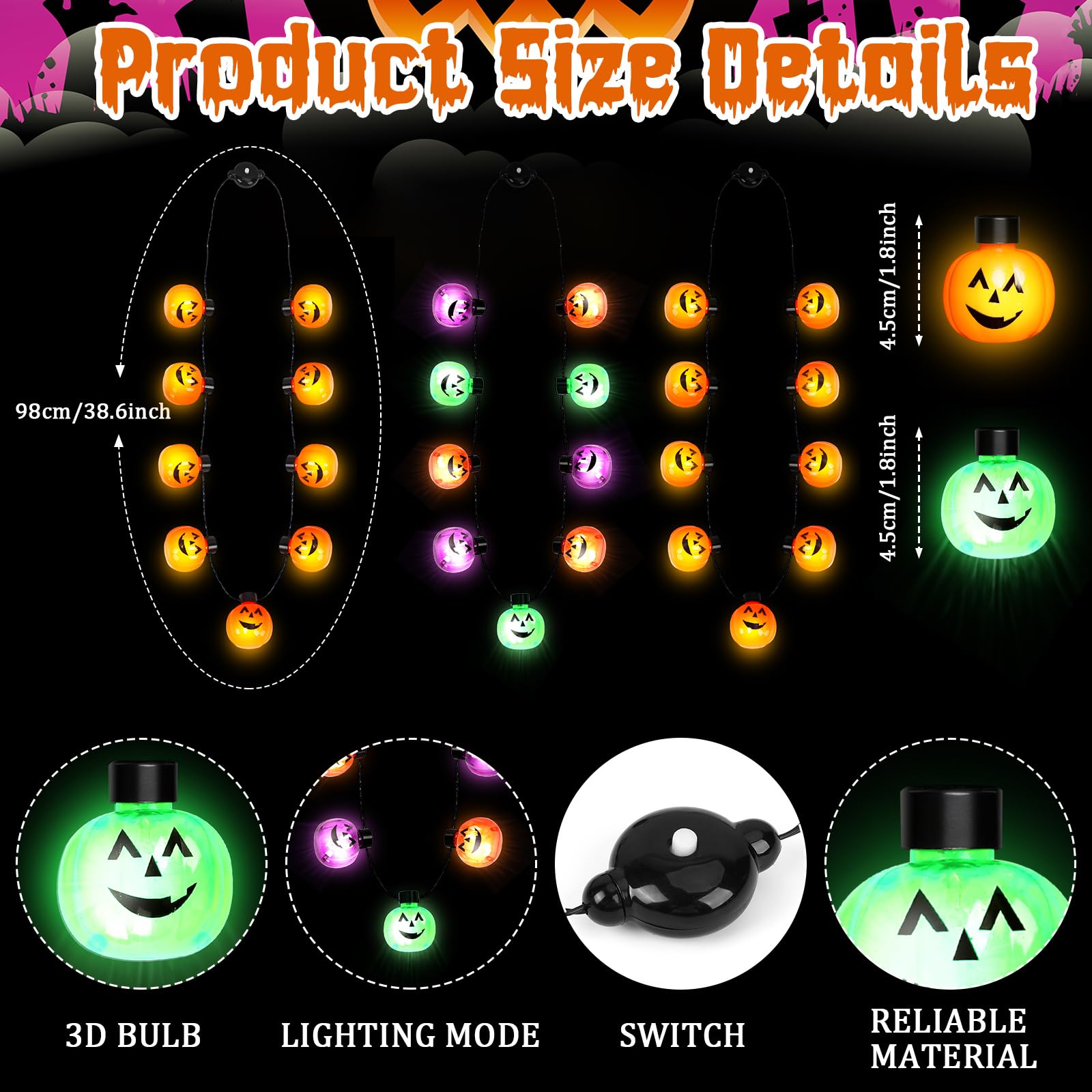3-Piece Halloween Light Up Necklaces - Discount Halloween City