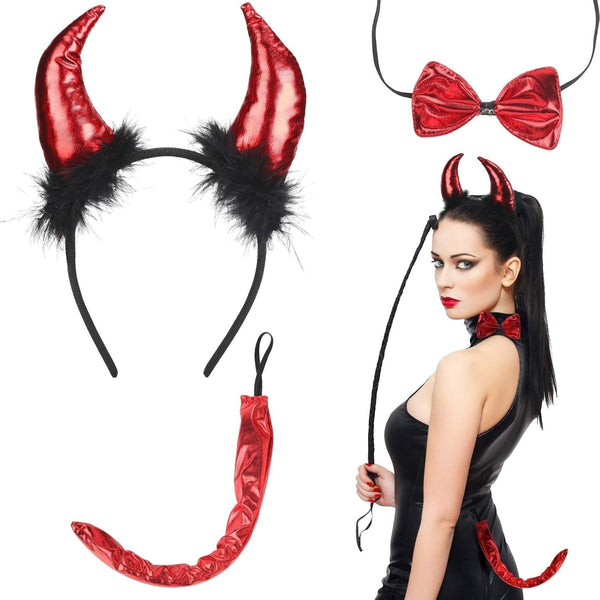 Women's 3-piece Hairband Set: Headband with Red Horn