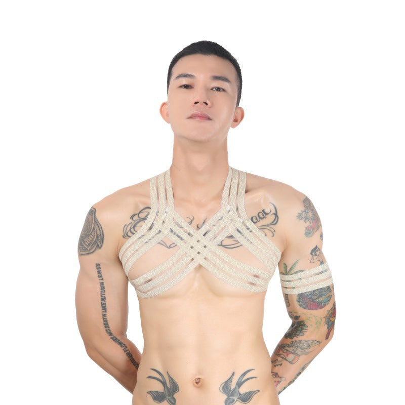 Men Body Chest Metal Chain Harness Elastic Shoulder Strap - Discount Halloween City