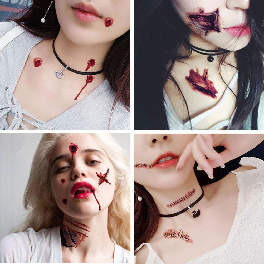 Temporary Scar Tattoos Stickers Realistic Bloody Wound Scab - alternate view 4