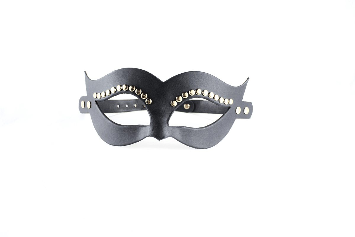 Studded BDSM Mask – Elegant Black Venetian Bondage Masquerade