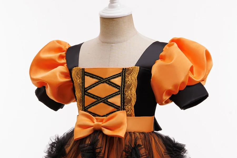 Girls Witch Halloween Dress with Pumpkin Bag