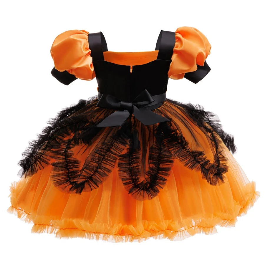 Girls Witch Halloween Dress with Pumpkin Bag