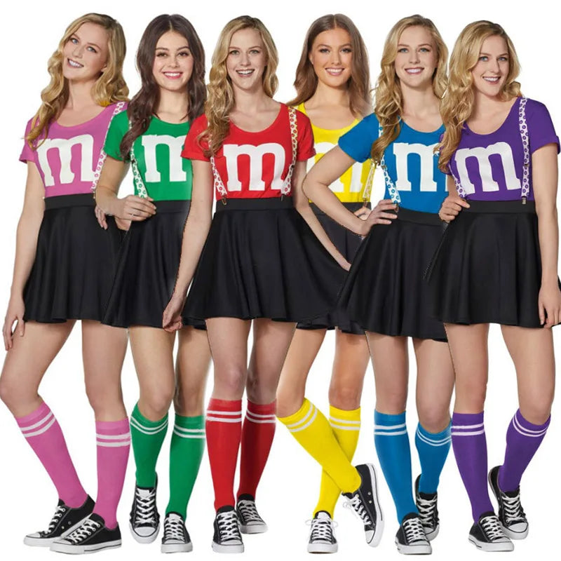 Women's M&M's Team T-shirt Black Skirt Stocking Funny Costume
