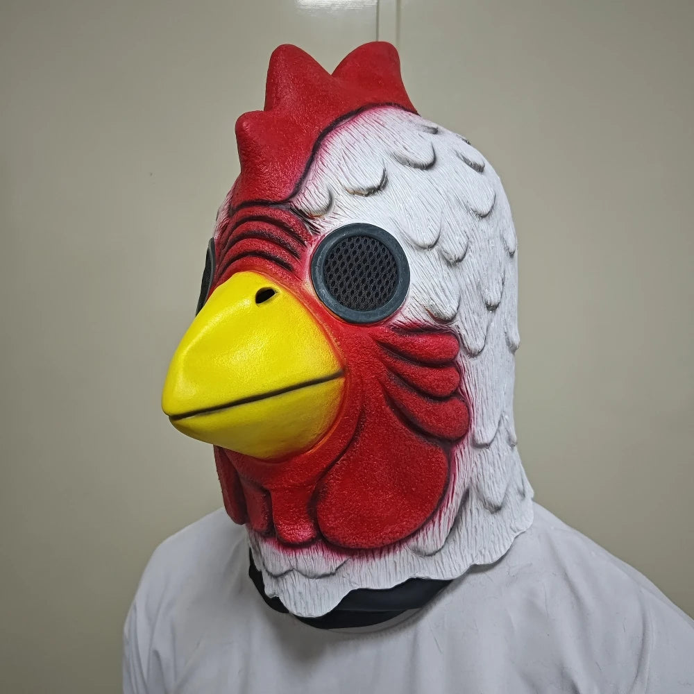 Latex Cartoon Rooster Head Cover Halloween Chicken Costume Mask Miami Cosplay Deluxe Cock