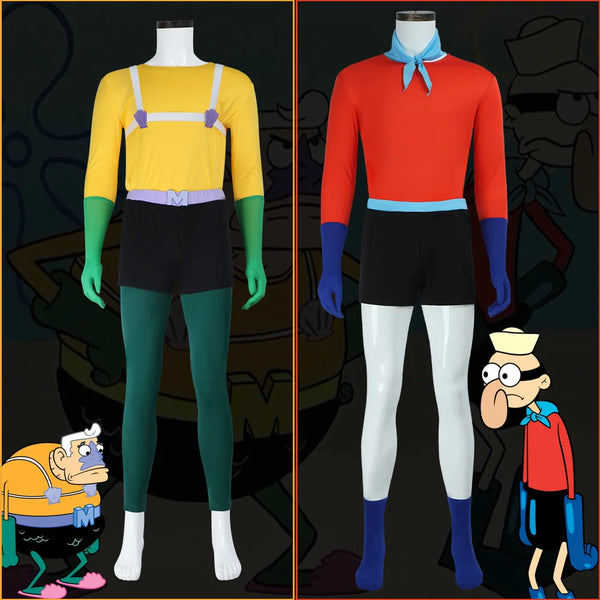 Mermaid Man Costume Barnacle Boy Outfit Set Sponge Bob Superhero Costume Adult Men's - Mermaid Man / XS