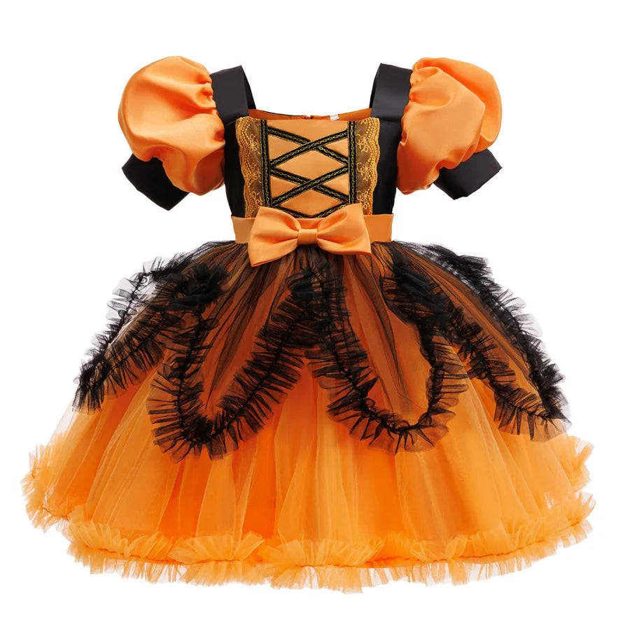 Girls Witch Halloween Dress with Pumpkin Bag