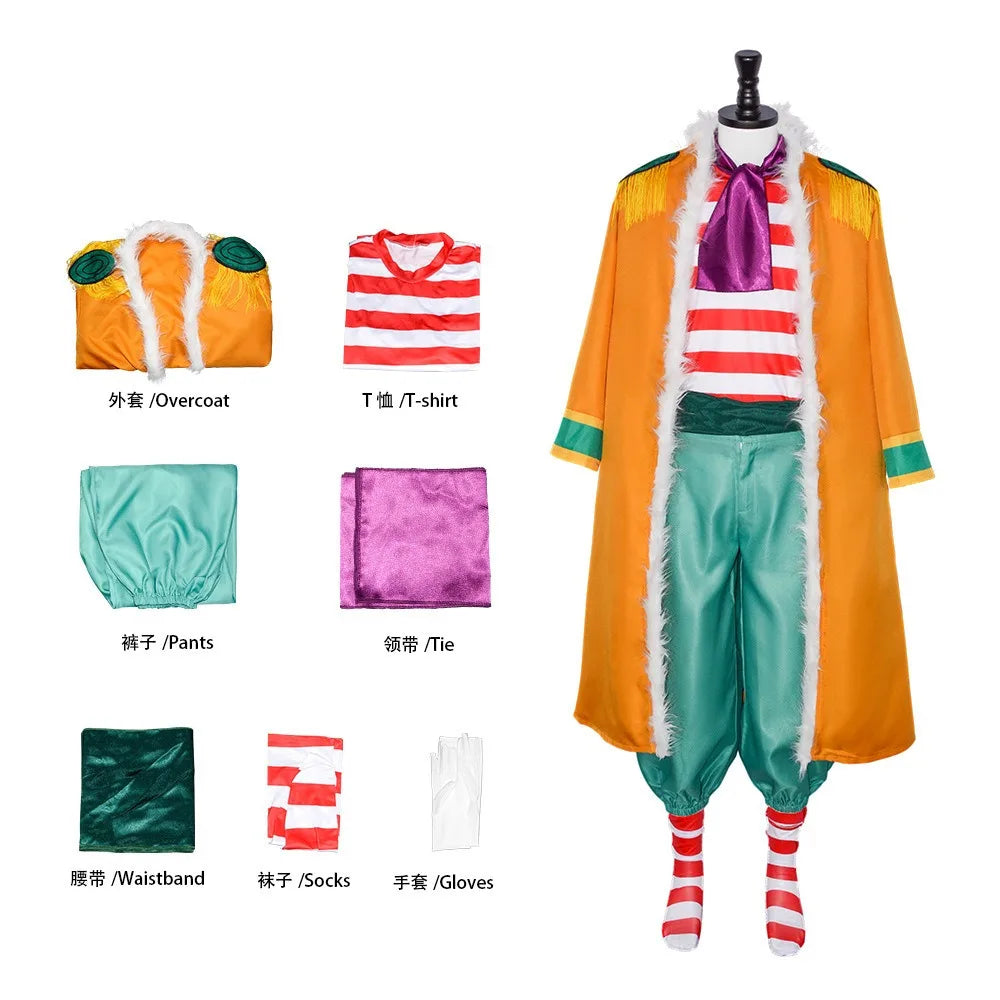 Clown Buggy Costume Buggy's Pirate Captain Outfit Halloween Clown Costume for Men - Gold / XXL