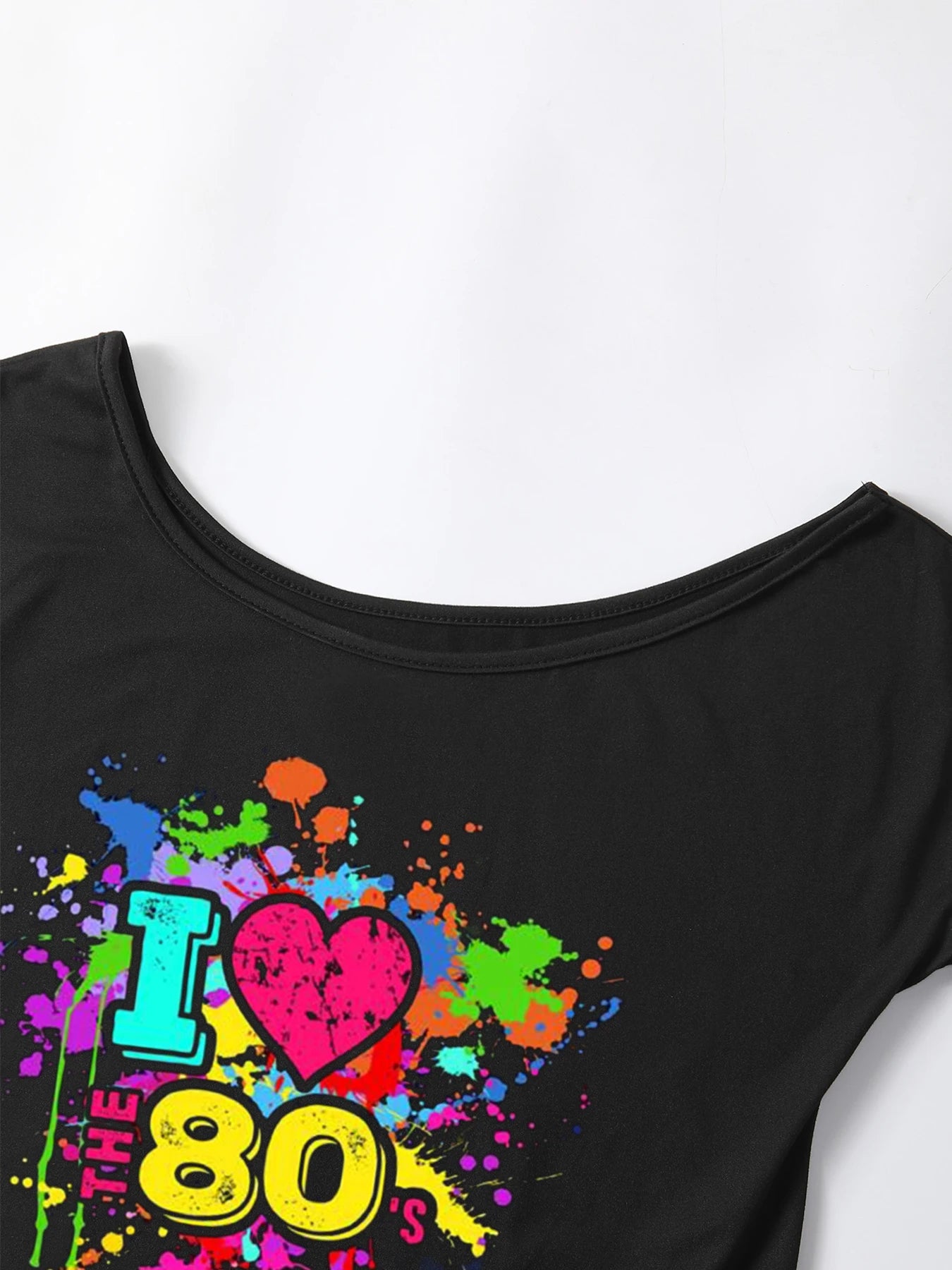 80s Costume Outfit for Woman Love off the Shoulder T Shirts Novelty Top Clothes for Costume - product image 2