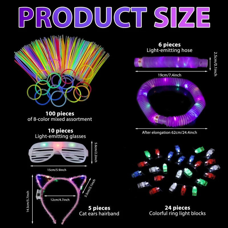 145PCS Glow in The Dark Party Supplies, Light Up Party Favors Bulk Party Pack, Glow Party Supplies, Neon Party Supplies