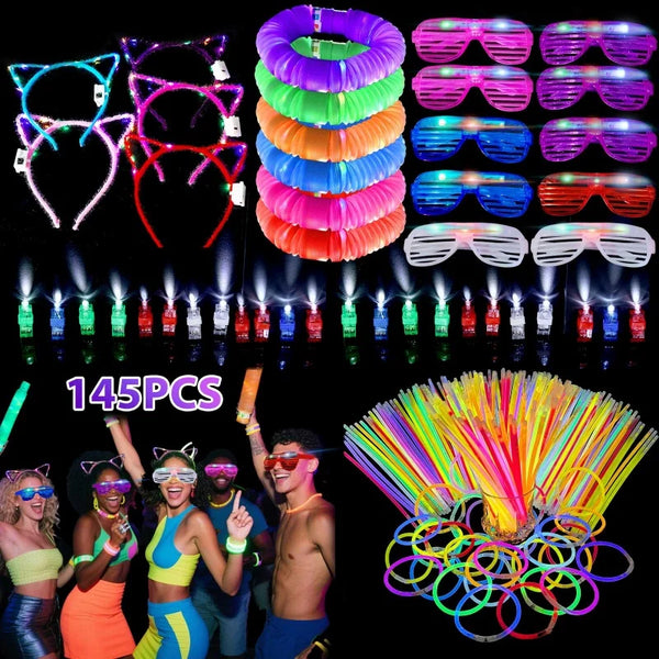 145PCS Glow in The Dark Party Supplies, Light Up Party Favors Bulk Party Pack, Glow Party Supplies, Neon Party Supplies