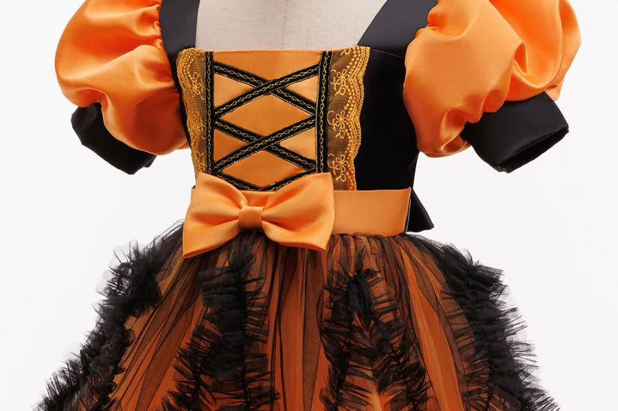 Girls Witch Halloween Dress with Pumpkin Bag